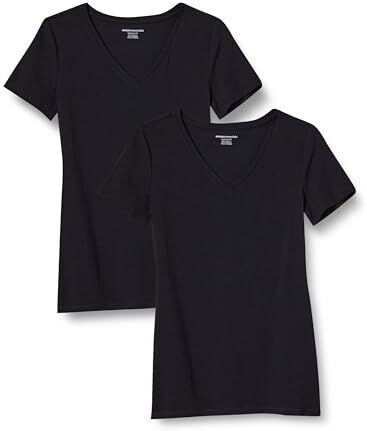 Amazon Essentials T-Shirt con Scollo a v a Maniche Corte con vestibilità Classica Donna, Pacco da 2, Nero, XL