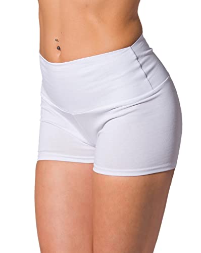 Alkato Pantaloncini Corti Hotpants a Vita Alta da Donna, Bianco, 48