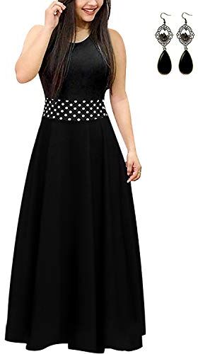 UUAISSO Donna Vestiti Eleganti Lunghi Floreale Casuale Abito Maxi Manica Corta Abiti Vestito da Cocktail Banchetto Sera K-Nero-Senza Maniche M