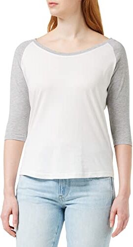 Build Your Brand Ladies 3/4 Contrast Raglan Tee T-Shirt, Bianco/Grigio Melange, XS Donna