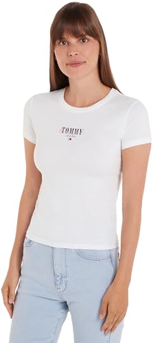 Tommy Jeans T-shirt Maniche Corte Donna Slim Scollo Rotondo, Bianco (White), S