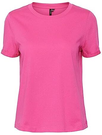 Vero Moda T-shirt basica girocollo con piega alle maniche. Rosa Fucsia