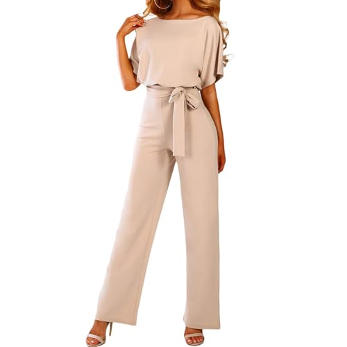 Coloody Tute da Donna Monopezzi e Tutine da Donna Lunghe a Gamba Larga con Cintura Pantaloni Lungo Elegante Jumpsuit Beige