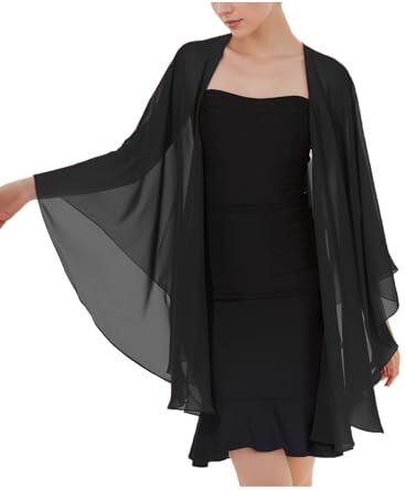 BEAUTELICATE Scialle Donna Elegante Cerimonia Stola Chiffon Sciarpa Coprispalle Estivo per Sposa Matrimonio Festival (Nero, Taglia Unica)