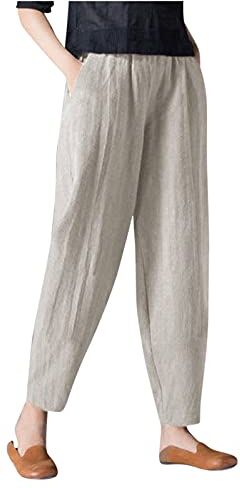 KEERADS Pantaloni Sci Bianco Pantaloni Pantaloni elastici Tasca in cotone Traspirante Vita in lino Pantaloni larghi da donna Gonna Pantaloncini Sexy (Beige #2, XXL)