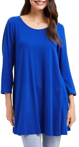 Enmain Maglietta a Maniche Lunghe con Girocollo da Donna Blu Reale Tunica Top Casual Camicette Maglietta Donna Lunga L