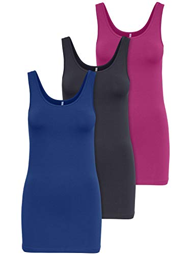 Only Pacco da 3 Top da Donna Canotte Basic in Bianco, Nero, Grigio, Blu, Crema Maglietta da Donna Lunga Magliette estive Top