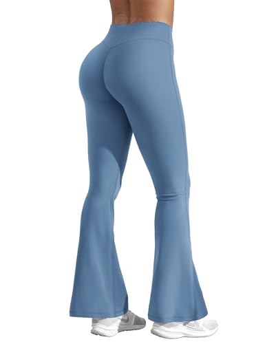 ZAAYO Pantaloni a zampa, leggings da donna, a vita alta, slim fit, flared, morbidi, traspiranti, per yoga, fitness, casual, lavoro, #1 Grigio Blu, S