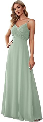 Ever-Pretty Vestiti da Sera Donna Lungo Scollo a V Senza Maniche Linea ad A Chiffon Senza Schienale Menta Verde 42