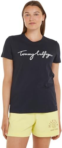 Tommy Hilfiger Donna T-shirt Maniche Corte Scollo Rotondo, Blu (Desert Sky), L