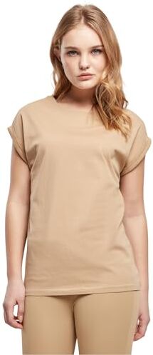 Urban Classics T-shirt da donna con maniche arrotolate, T-shirt a maniche corte da donna in cotone, maglietta con scollo rotondo e spalle arrotondate, beige (tinta unita), taglia: 5XL