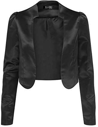 Bolerose Formale Raso a Maniche Lunghe Bolero Giacca (Nero, 2XL)