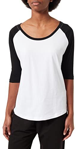 Build Your Brand Ladies 3/4 Contrast Raglan Tee T-Shirt, Bianco, L Donna