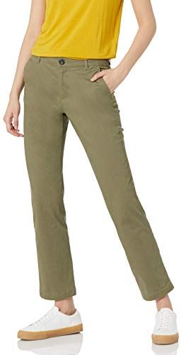 Amazon Essentials Pantaloni Chino Elasticizzati in Twill Taglio Dritto Donna, Verde Oliva Slavato, 44-46