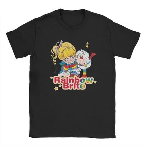 GUOZHONGTIAN Vintage-Rainbow-Brite-80s-Retro-Cartoon-Tee-Shirt-Men-Women-s-Crew-Neck-Tshirt-Harajuku Black L