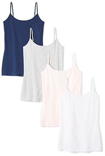 Amazon Essentials Canotta vestibilità Slim Donna, Pacco da 4, Blu Marino/Rosa Chiaro/Bianco, XL