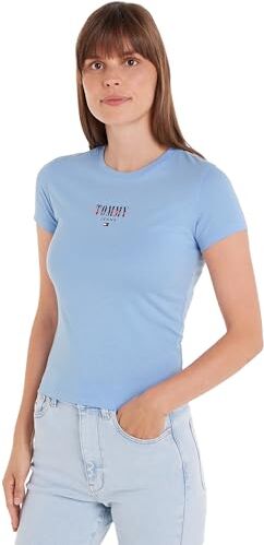 Tommy Jeans T-shirt Maniche Corte Donna Slim Scollo Rotondo, Blu (Moderate Blue), S