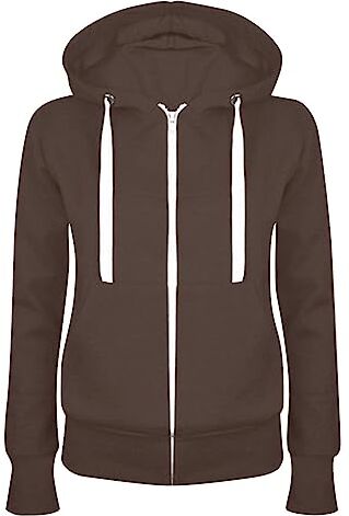 Masrin Felpa da donna Full Zip Giacca per le mezze stagioni, in tinta unita, con cappuccio, giacca college leggera, con cappuccio, in cotone, caffè, L