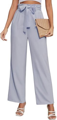 PASUDA Pantaloni Donna Estivi Pantaloni Comodi Larghi da Donna Elastico Vita Alta Business Pantaloni da Lavoro da Completo Leggeri Casual Pantaloni Gamba Dritta con Cintura e Tasche (Blu, L)