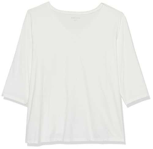 Amazon Essentials T-Shirt con Scollo A v con Maniche A Tre Quarti con vestibilità Classica (Taglie Forti Disponibili) Donna, Bianco, XS