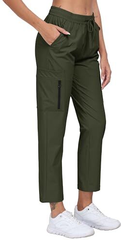 MoFiz Jinshi Pantaloni Escursionismo Donna Pantaloni da Cargo Jogging Leggeri Impermeabi Asciugatura Rapida Pantaloni da Trekking Esterno Pantaloni Sportivi Casual Verde mitare Taglia XL