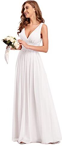 Ever-Pretty Vestito da Sposa Donna Linea ad A Stile Impero Chiffon Scollo a V Senza Maniche Bianco 48