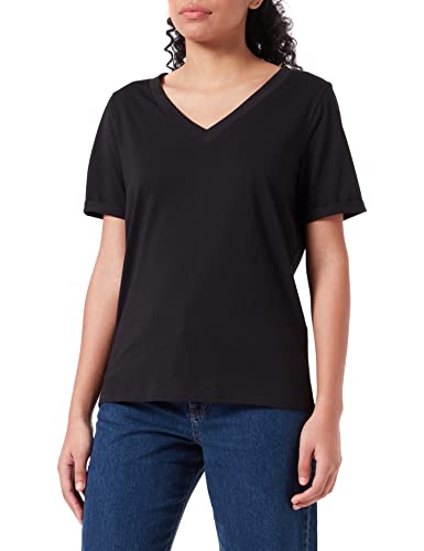 PIECES Pcria SS-Maglietta a Maniche Corte, Scollo a V T-Shirt, Nero, XL Donna