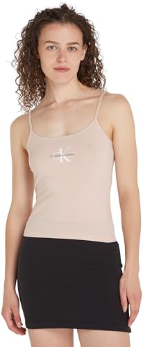 Calvin Klein Women's MONOLOGO STRAPPY TANK TOP S/S Knit Tops, Sepia Rose, S