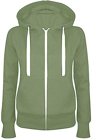 Masrin Felpa da donna Full Zip Giacca per le mezze stagioni, in tinta unita, con cappuccio, giacca college leggera, con cappuccio, in cotone, verde, S