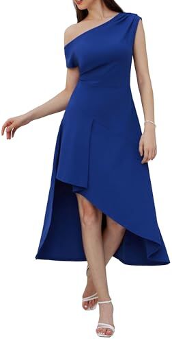 GRACE KARIN Abito da donna svasato con spalle scoperte e orlo irregolare, elegante abito da cocktail, Blu reale, L