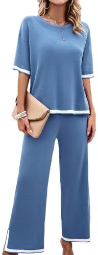 OLIPHEE Donna Set Donna Tuta Abiti Casual Da Lavoro Per Le Donne Eleganza Turismo Donna Outfits Maglieria Blu M