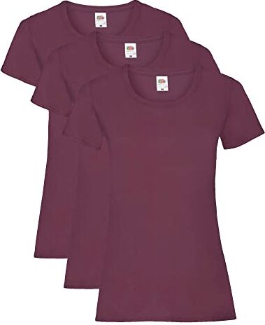 Fruit of the Loom Valueweight T-Shirt Confezione da 3 T-Camicia, Rosso (Bordeaux), 40 Donna