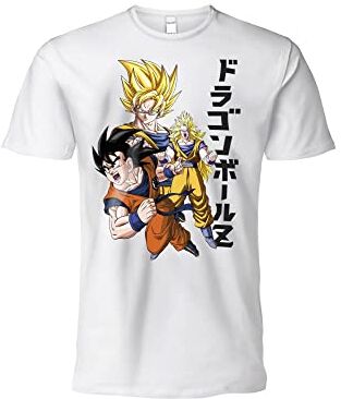 Sabor srl T Shirt Modello Goku Super Saiyan. Bianca. Maniche Corte. 100% Cotone. Unisex. Prodotto ufficiale. Taglie da Bambino Adulto e Ragazzo (M)