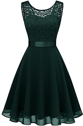 Berylove Abito da Donna in Pizzo Damigella d'Onore Elegante Abito da Cocktail Lunghezza al Ginocchio in Chiffon Senza Maniche Verde Scuro 05 Verde Scuro 3XL