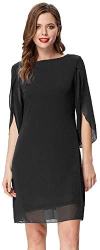 GRACE KARIN Donna Vestito Larga in Chiffon Elegante Maniche Corte Top T-Shirt Scollo Tondo per Estivo Primavera Nero XL CL010888-1