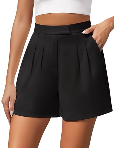 Xnova Pantaloncini da Donna Eleganti e Casual a Gamba Larga, Loose Shorts Vita Alta con Tasche Laterali, Pantaloni Corti con Chiusura Lampo Estivi (Nero, S)