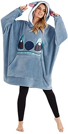 Disney Felpa Donna Ragazza Felpa Coperta Oversize Pile Taglia Unica Stitch (Blu)