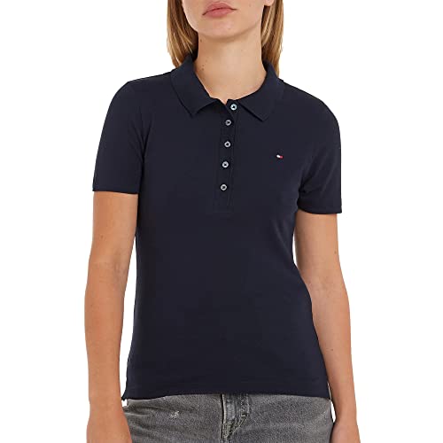 Tommy Hilfiger Maglietta Polo Maniche Corte Donna 1985 Slim Pique Slim Fit, Blu (Desert Sky), S