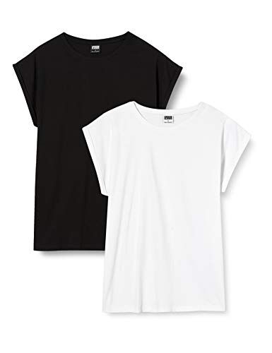 Urban Classics Set 2 T-Shirts da Donna con Corta, Maglietta a Maniche Arrotolate da Donna, Colore nero/bianco, XS