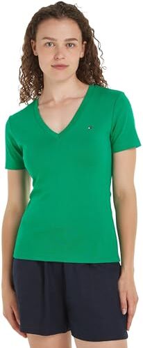 Tommy Hilfiger T-shirt Maniche Corte Donna New Slim Cody V-Neck Scollo a V, Verde (Olympic Green), XXL