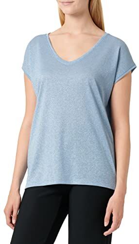 Only Onlsilvery S/S V Neck Lurex Top Jrs Noos, Maglietta Donna, Blu (Halogen Blue), S