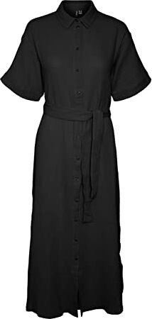 Vero Moda Vmnatali Nia 2/4 Calf Shirt Dress Wvn Vestito, Nero, S Donna