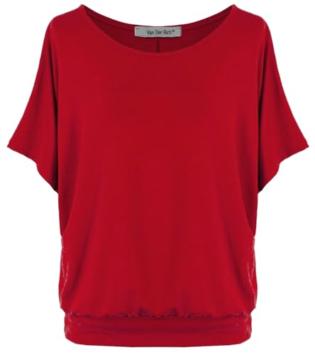Van Der Rich ® T-Shirt Oversize con Maniche a Pipistrello Donna (Rosso, M)