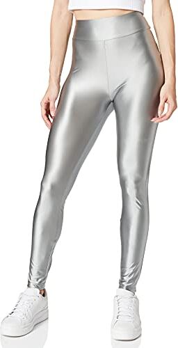 Urban Classics Ladies Highwaist Shiny Metalic Leggings Pantaloni, Argento Scuro, XXXXXL Donna