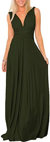 IBTOM CASTLE Donna Elegante Vestito Lunghe Senza Schienale Scollo a V Senza Maniche Transformare Infinity Maxi Abito Sera Multiway Avvolgere Damigella d' Onore Formale Matrimonio Festa Verde Scuro S