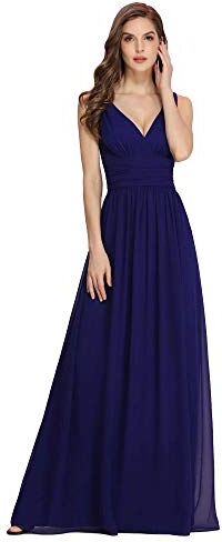 Ever-Pretty Vestito da Cerimonia Donna Linea ad A Stile Impero Chiffon Scollo a V Senza Maniche Abito da Damigella Blu Reale 40