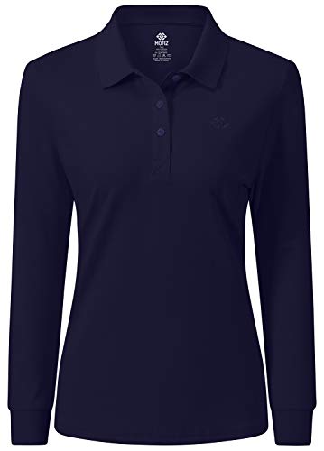 AjezMax Polo Donna Manica Lunga Poloshirt Golf Camicia Lavoro Sportiva Autunno Inverno Top Blu Gioiello S