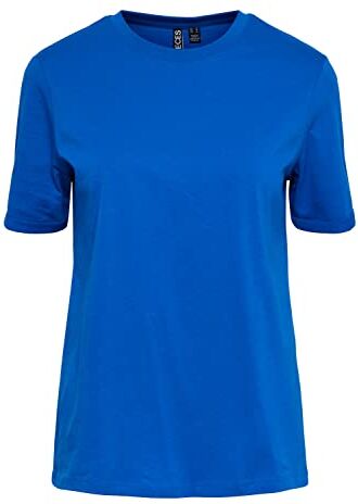 PIECES Pcria SS Fold Up Solid Tee Noos BC T-Shirt, Blu Principessa, XS Donna