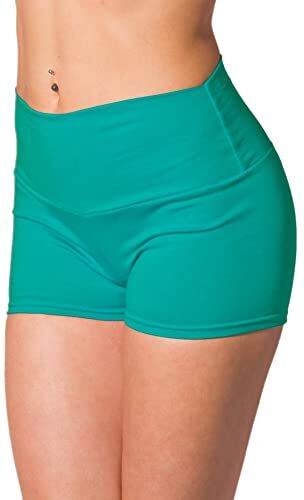 Alkato Pantaloncini Corti Hotpants a Vita Alta da Donna, Verde Petrolio, 44