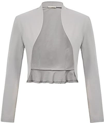 Belle Poque Bolero Arruffato Vintage Anni '50 Coprispalle a Maniche Lunghe Grigio-6 XL